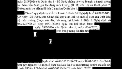 Về việc tổng hợp ý kiến tham vấn đánh giá tác động môi trường của Dự án thành phần 2: Đường tuần tra biên giới tỉnh Lạng Sơn/Quân khu 1