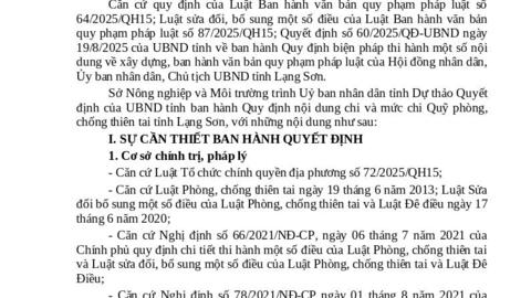 Dự thảo Quyết định của Ủy ban nhân dân tỉnh ban hành Quy định nội dung chi và mức chi Quỹ phòng, chống thiên tai tỉnh Lạng Sơn