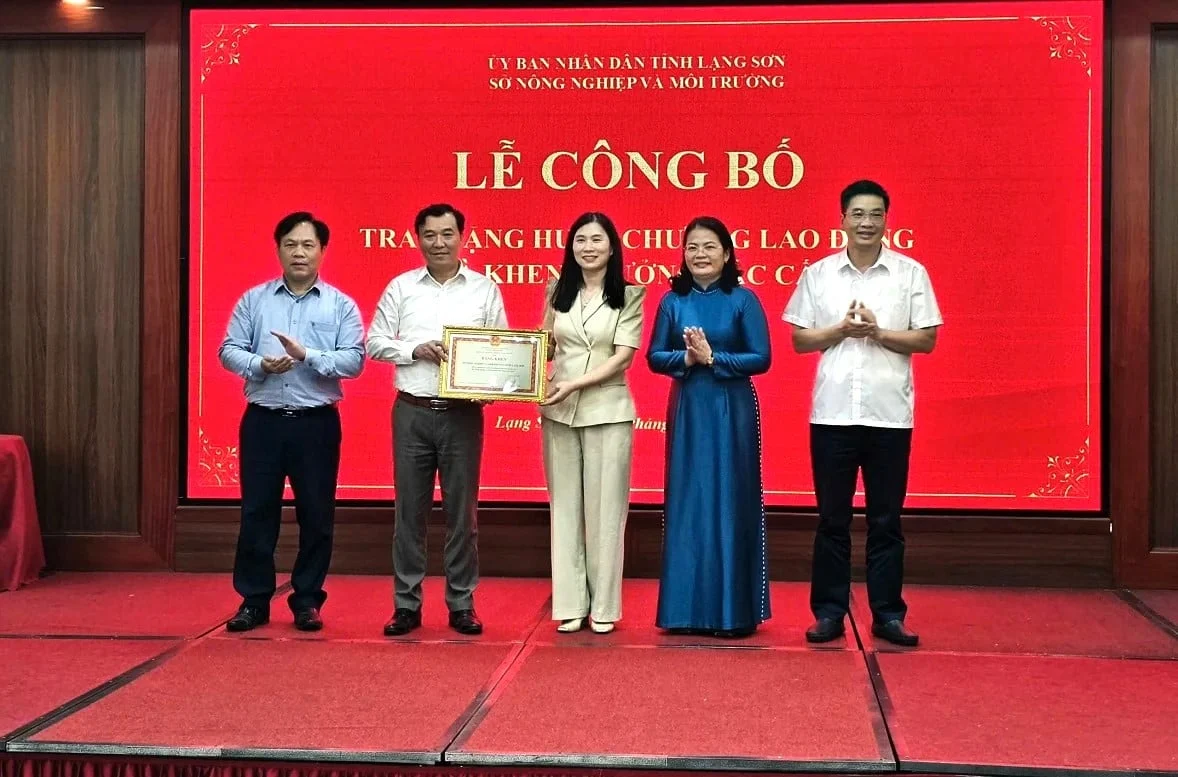 Phó Chủ tịch UBND tỉnh Trần Thanh Nhàn trao Bằng khen của Bộ trưởng Bộ Nông nghiệp và Môi trường cho tập thể Sở Nông nghiệp và Môi trường. Ảnh: Hoàng Nghĩa. Phó Chủ tịch UBND tỉnh Trần Thanh Nhàn trao Bằng khen của Bộ trưởng Bộ Nông nghiệp và Môi trường cho tập thể Sở Nông nghiệp và Môi trường. Ảnh: Hoàng Nghĩa.